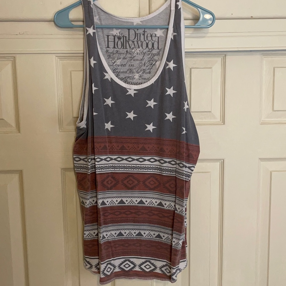 American Flag Tribal Print Muscle Shirt Tank Top